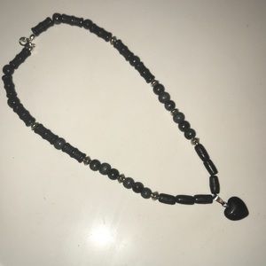 Wooden black beads with heart pendant